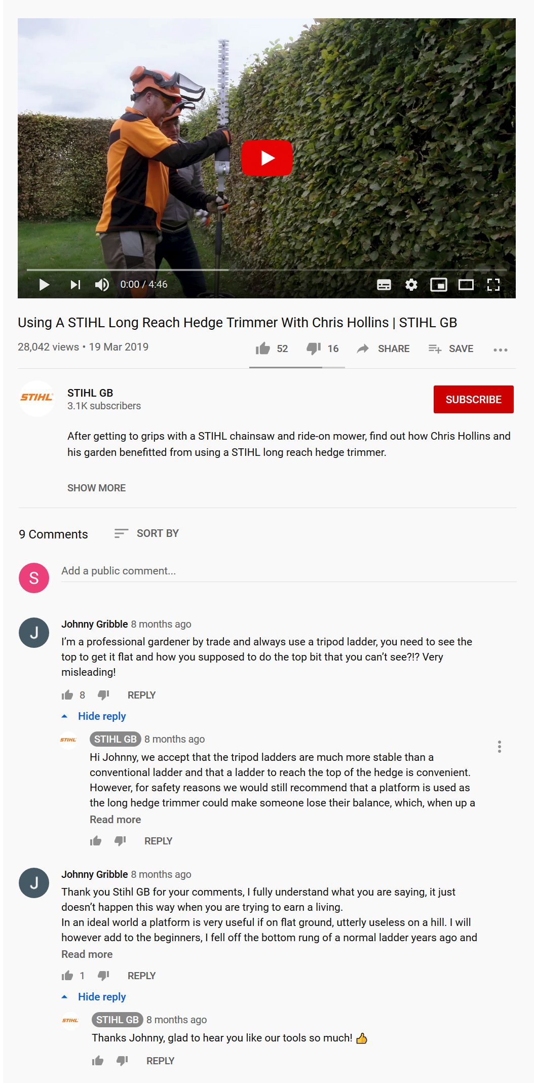 phản hồi cho các bình luận trên youtube