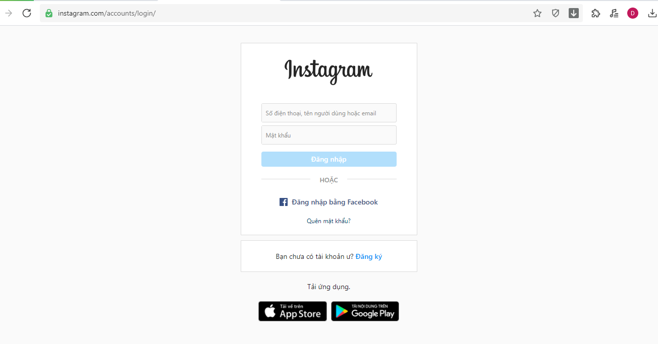 Đăng nhập tài khoản trên Instagram